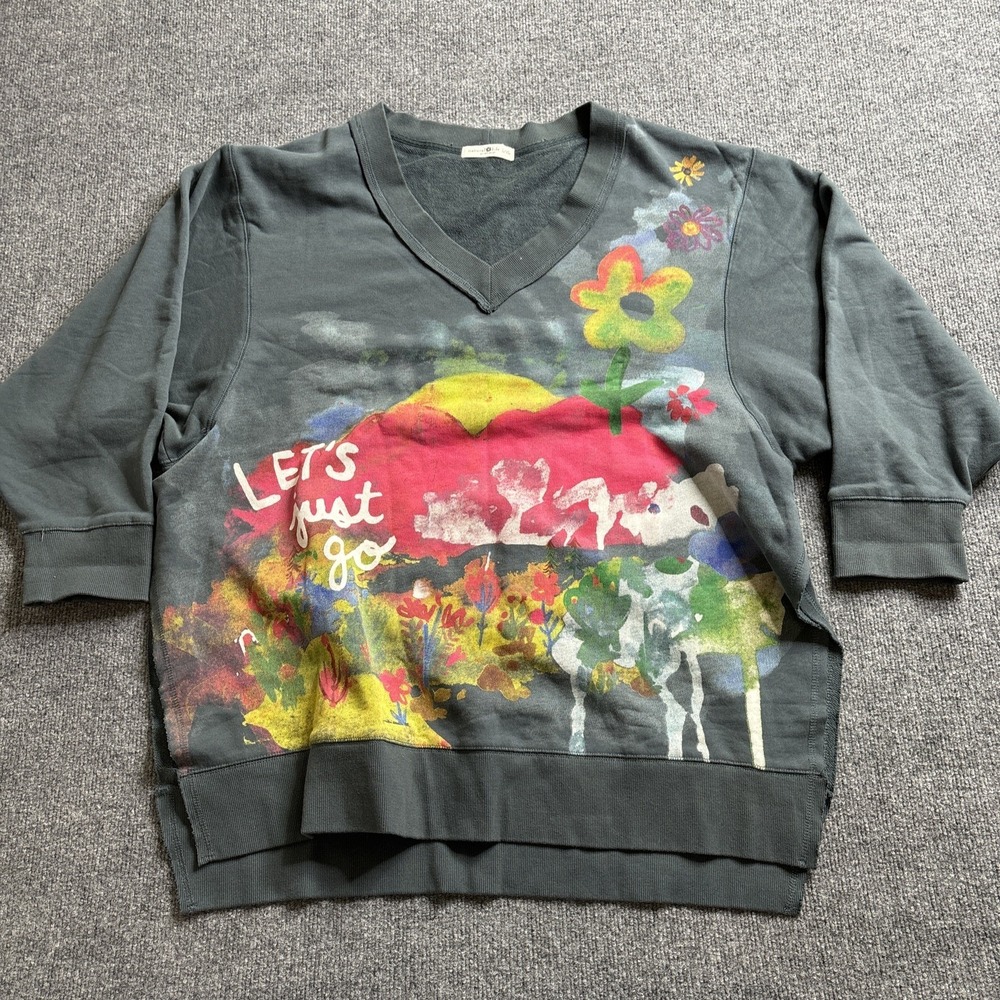Natural Life Lets Just Go Floral Oversized V Neck Tunic Sweatshirt Women's L/XL